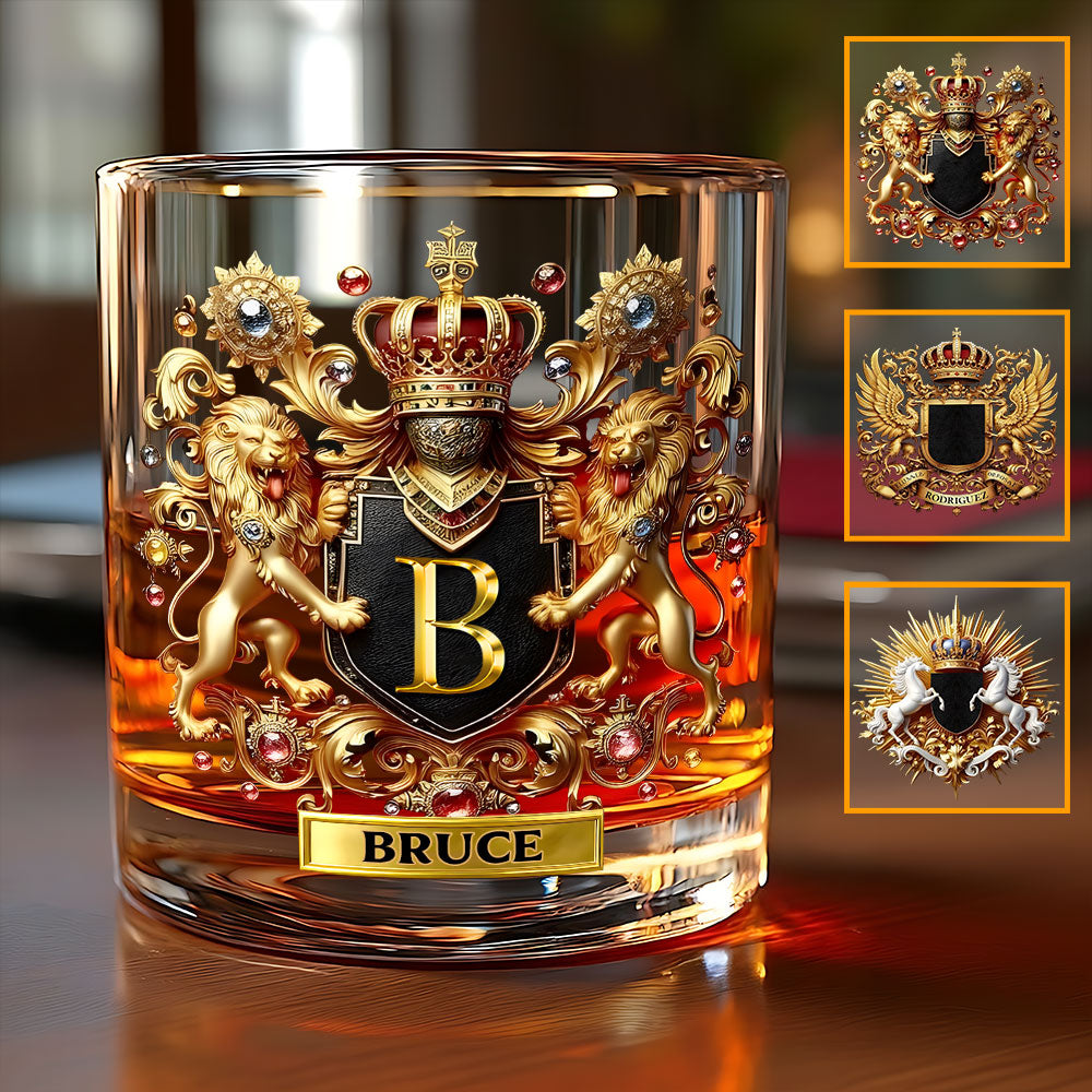 Wappen Löwe/Adler/Pferd – personalisiertes Whiskyglas