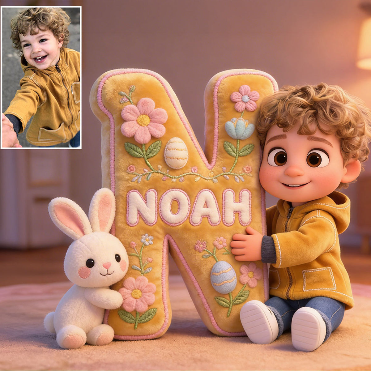 Custom Any Photo Best Easter Gift - Personalized Kid Premium Faux Fur Pillow