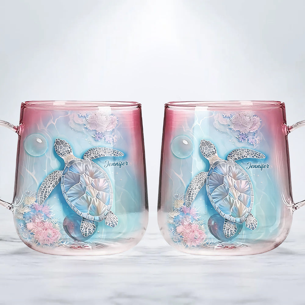 Vibrant Sea Turtle - Personalized Turtle Gradient Glass Mug