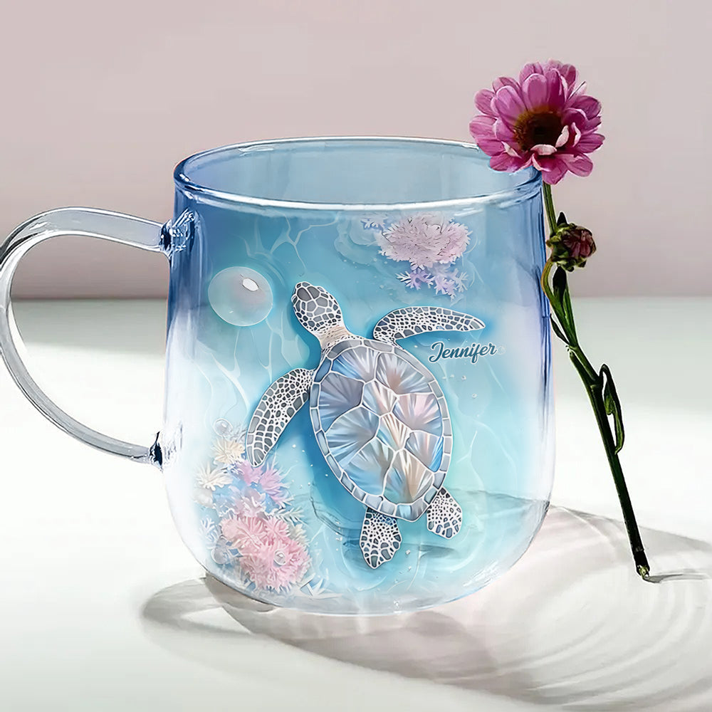 Vibrant Sea Turtle - Personalized Turtle Gradient Glass Mug