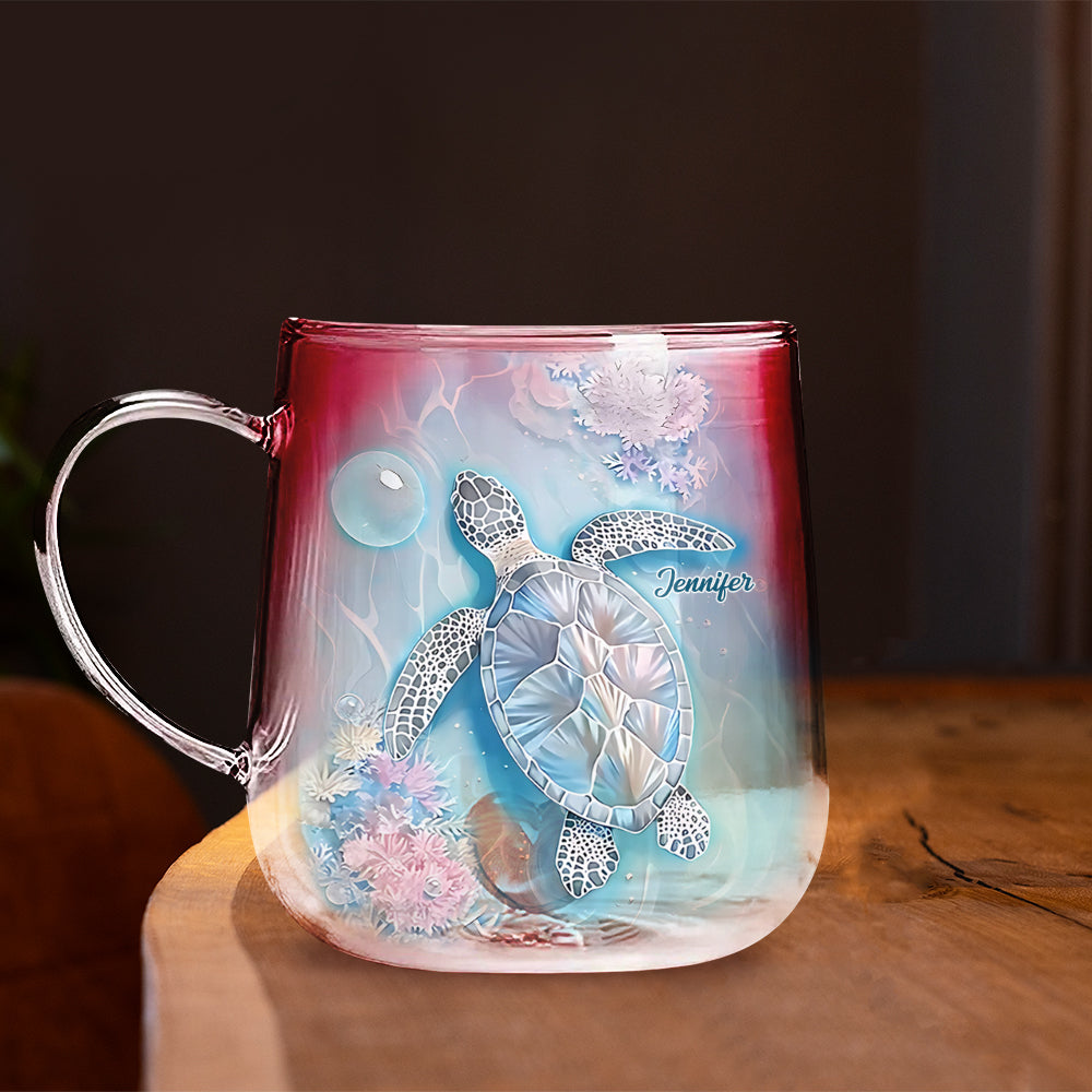 Vibrant Sea Turtle - Personalized Turtle Gradient Glass Mug