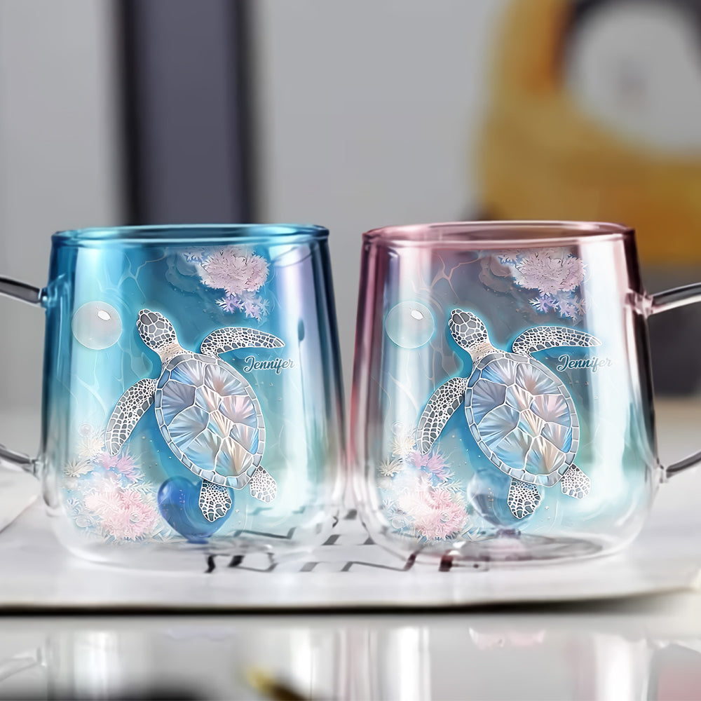 Vibrant Sea Turtle - Personalized Turtle Gradient Glass Mug