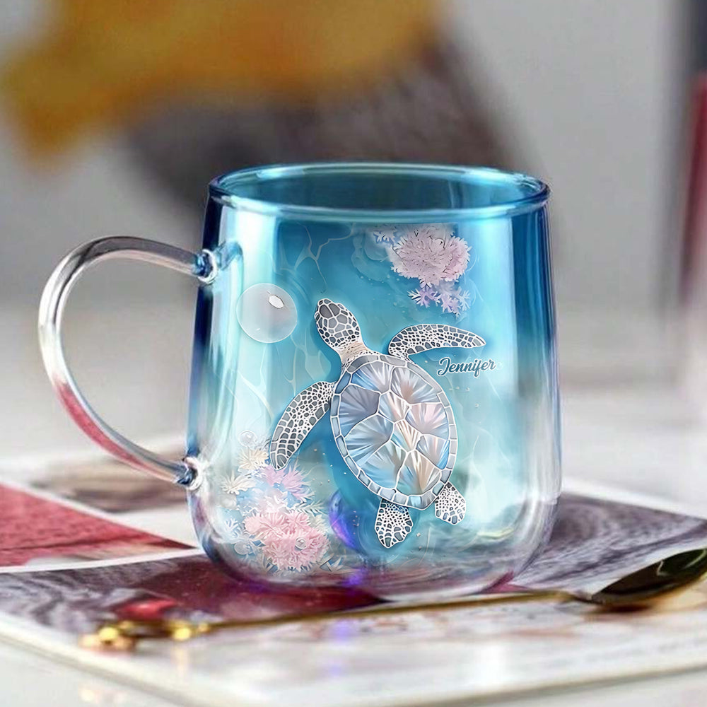 Vibrant Sea Turtle - Personalized Turtle Gradient Glass Mug