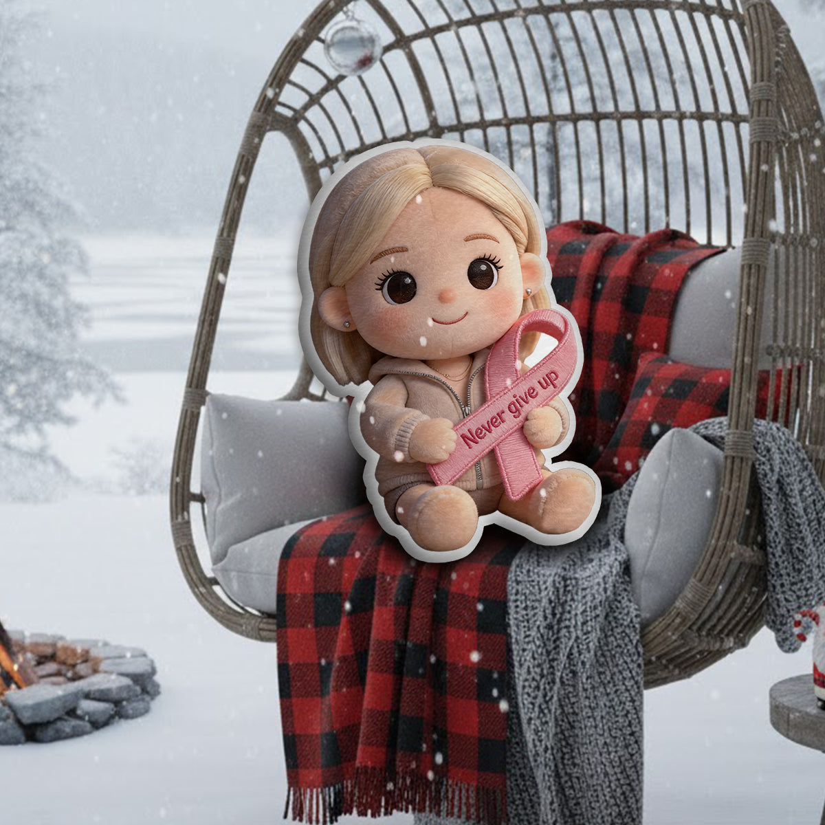 Brustkrebsvorsorge – Personalisiertes Kissen in Form eines Brustkrebs-Aufklärungskissens aus Kunstfell