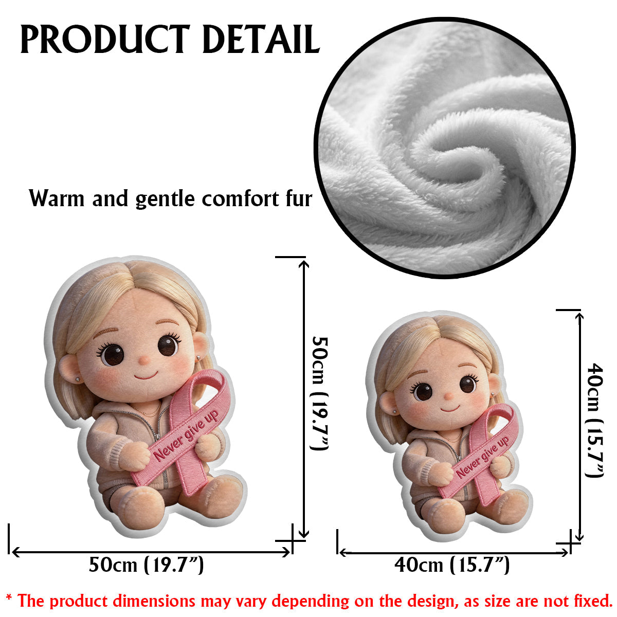 Brustkrebsvorsorge – Personalisiertes Kissen in Form eines Brustkrebs-Aufklärungskissens aus Kunstfell