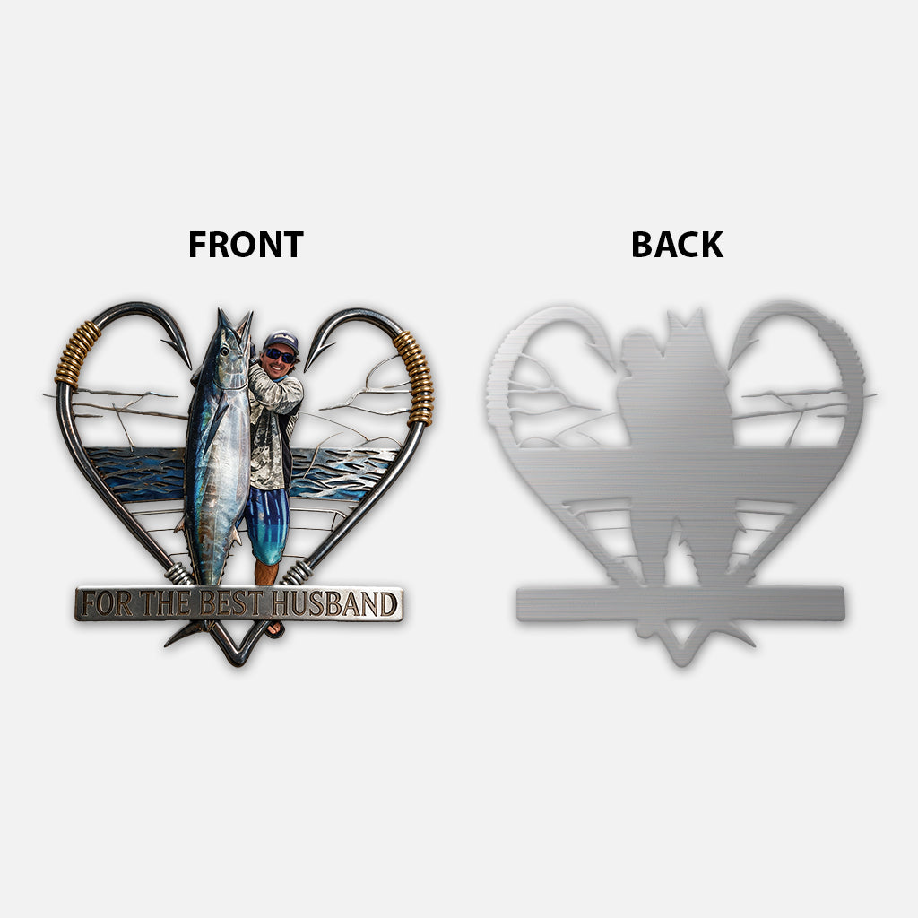 Fishing Hook Heart Frame Wall Art - Personalized Fishing 3D Printed Cut Metal Sign