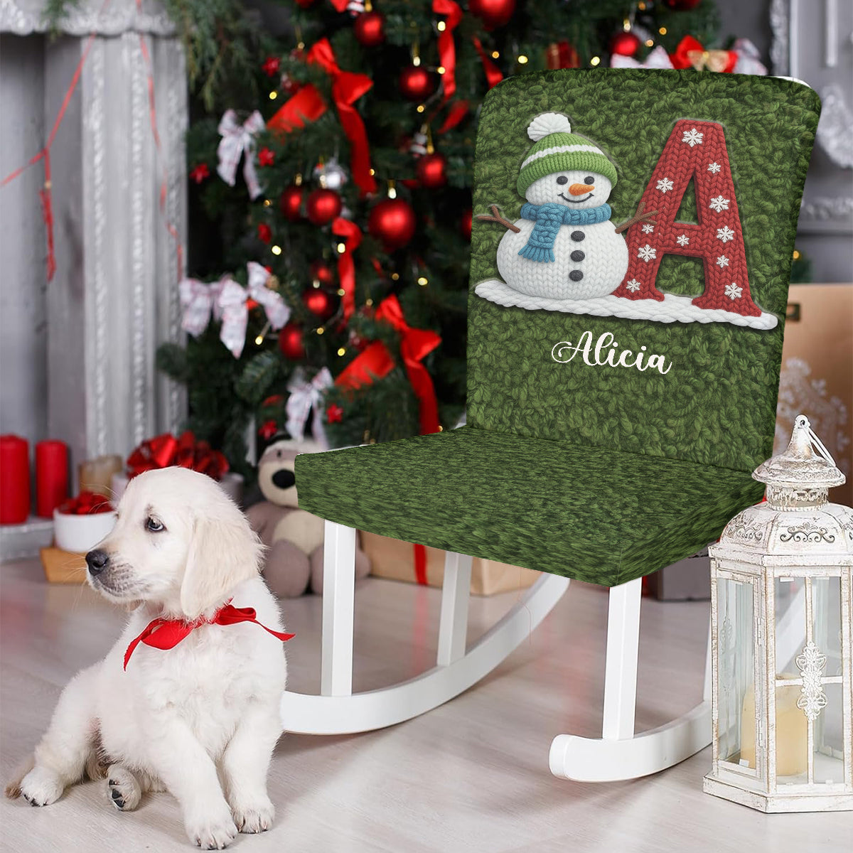 Schneemann-Alphabet – Personalisiertes Stuhlhussen-Set für die ganze Familie