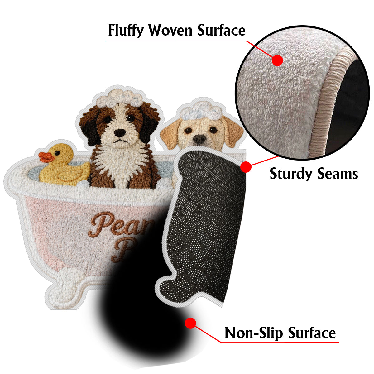 Maßgefertigter Badezimmerteppich für Haustierbesitzer – Personalisierter, rutschfester, getufteter Hundeteppich