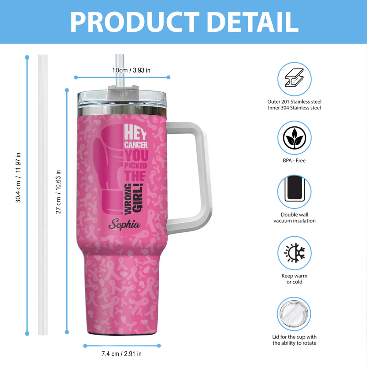 Breast Cancer Awareness - Personalized Breast Cancer Awareness Tumbler With Handle