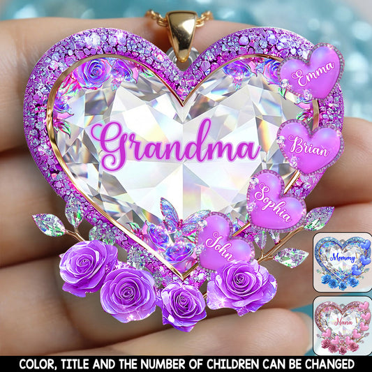 Mom's Grandma's Sweethearts - Personalized Grandma Shaped Metal Pendant Necklace