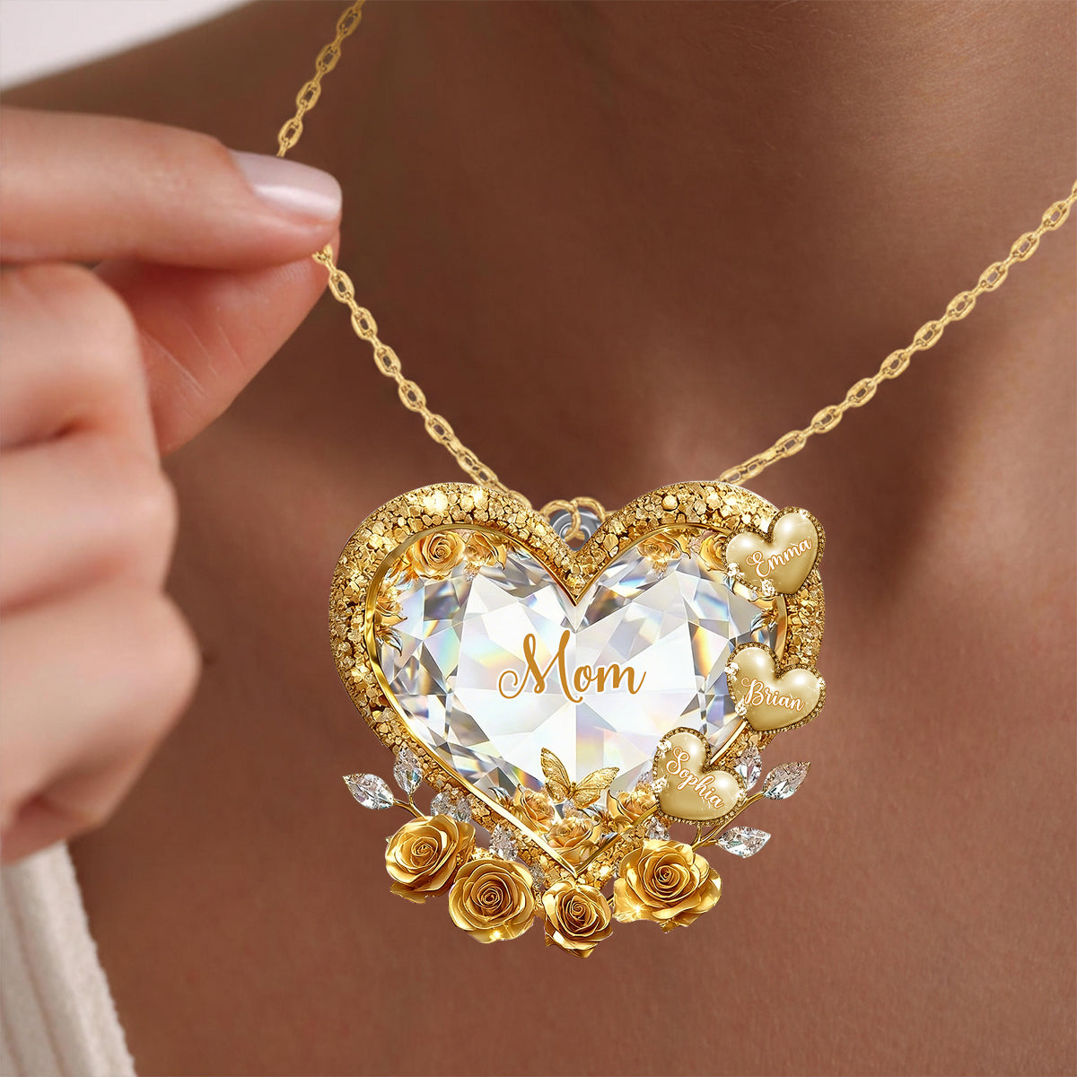 Mom's Grandma's Sweethearts - Personalized Grandma Shaped Metal Pendant Necklace