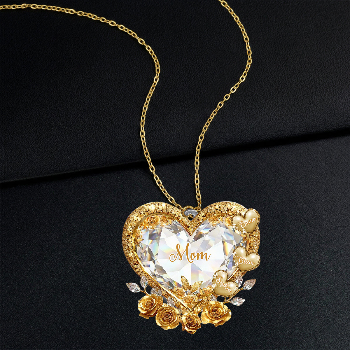 Mom's Grandma's Sweethearts - Personalized Grandma Shaped Metal Pendant Necklace