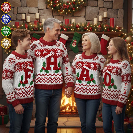 Frohe Weihnachten! Anfangsbuchstabe - Personalisierter Familien-Weihnachtspullover
