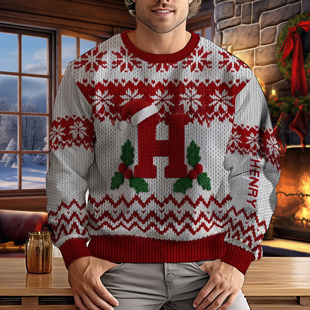 Frohe Weihnachten! Anfangsbuchstabe - Personalisierter Familien-Weihnachtspullover