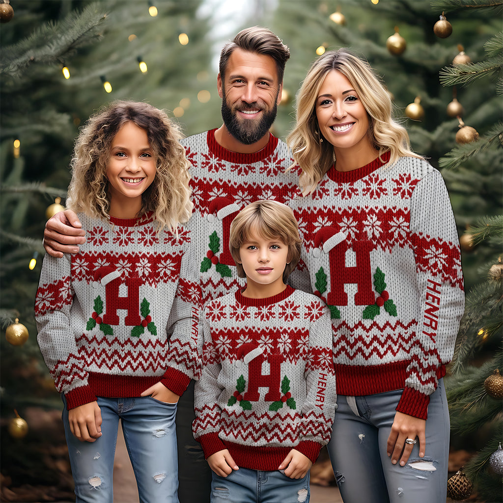 Frohe Weihnachten! Anfangsbuchstabe - Personalisierter Familien-Weihnachtspullover
