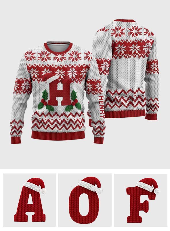 Frohe Weihnachten! Anfangsbuchstabe - Personalisierter Familien-Weihnachtspullover