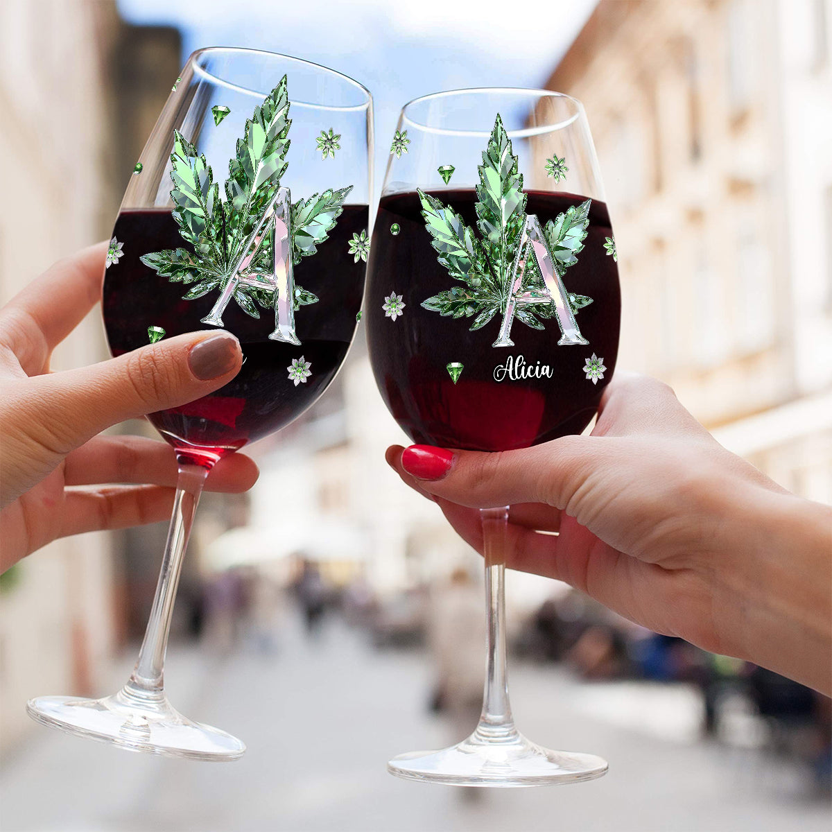 Stoned Alphabet - Personalized Weed Wine Glass With Long Stem