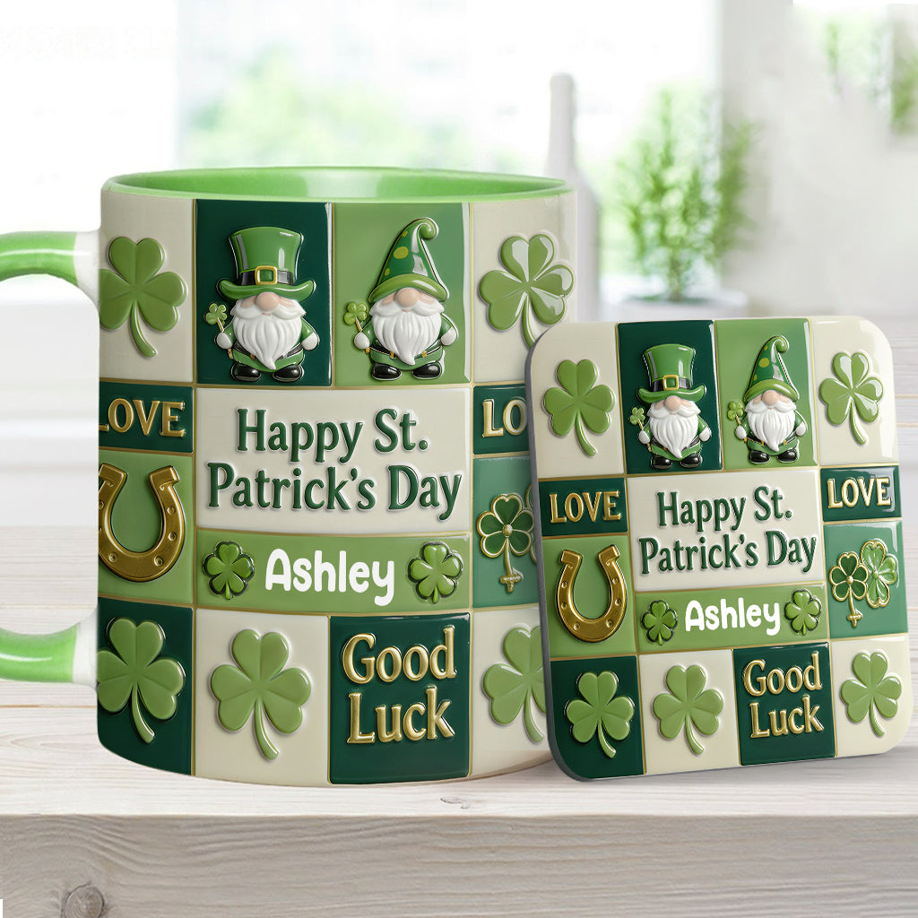 Fröhlichen St. Patrick's Day – Personalisierte Tasse und Untersetzer mit irischem Akzent