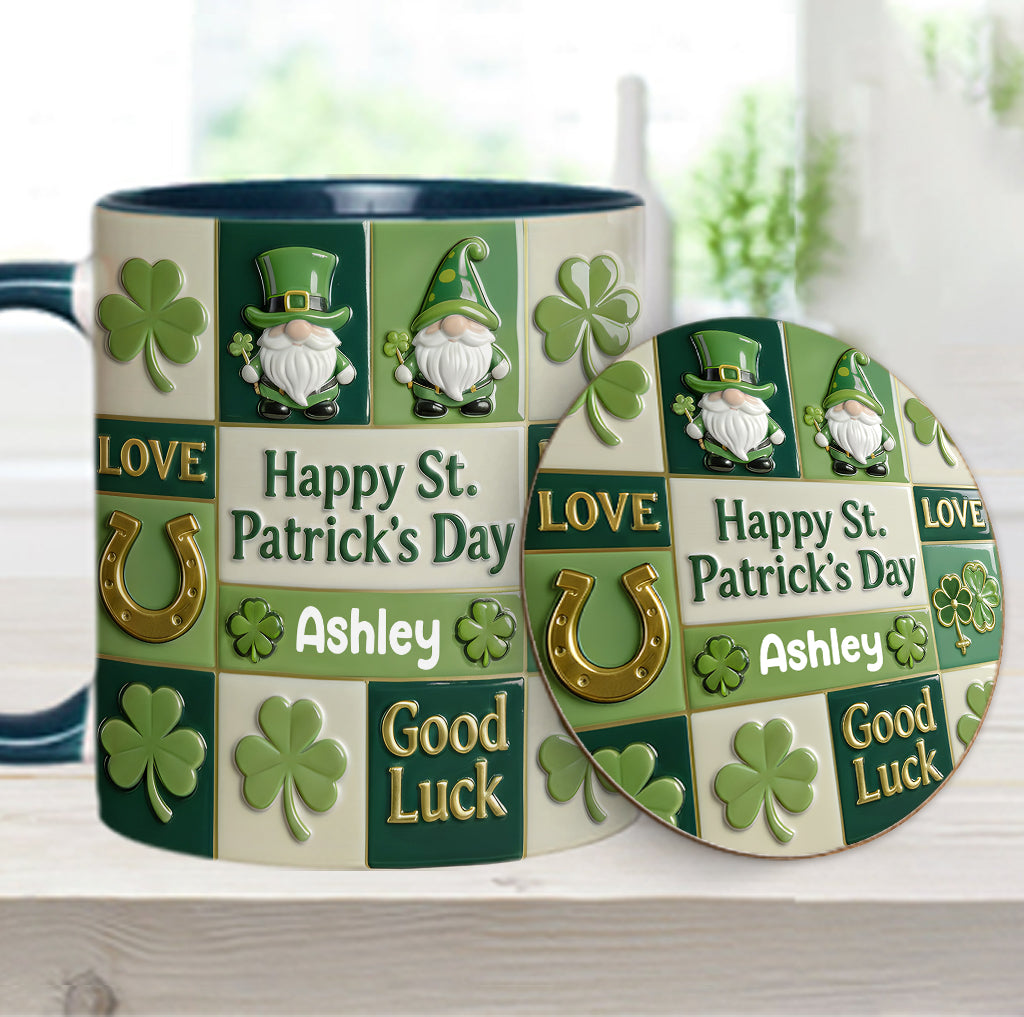 Fröhlichen St. Patrick's Day – Personalisierte Tasse und Untersetzer mit irischem Akzent