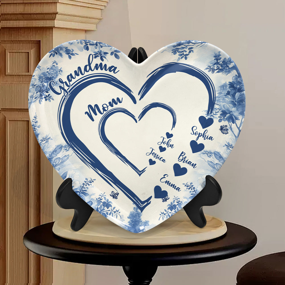 First Mom Now Grandma - Personalized Grandma Heart Shaped Plate