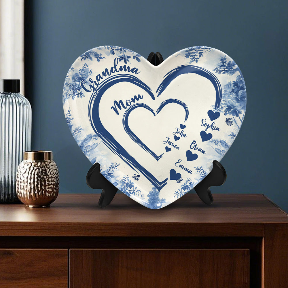 First Mom Now Grandma - Personalized Grandma Heart Shaped Plate