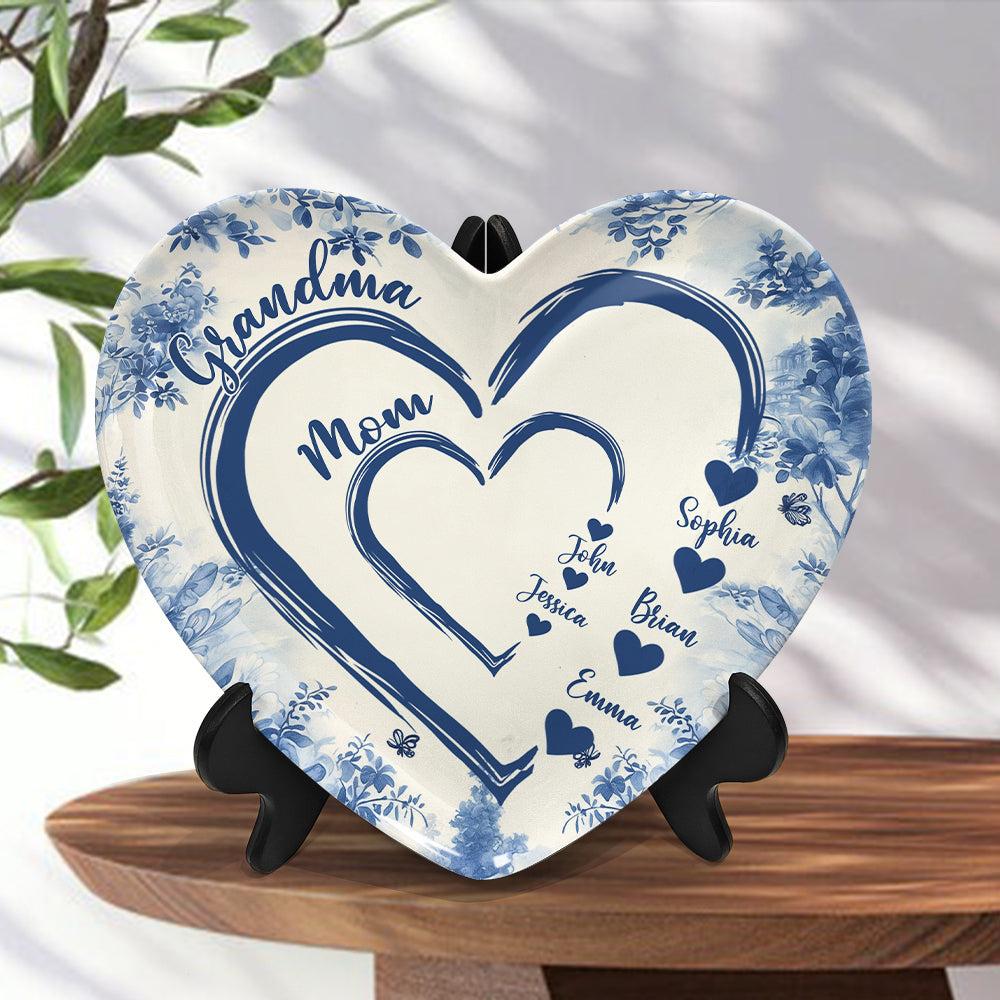 First Mom Now Grandma - Personalized Grandma Heart Shaped Plate