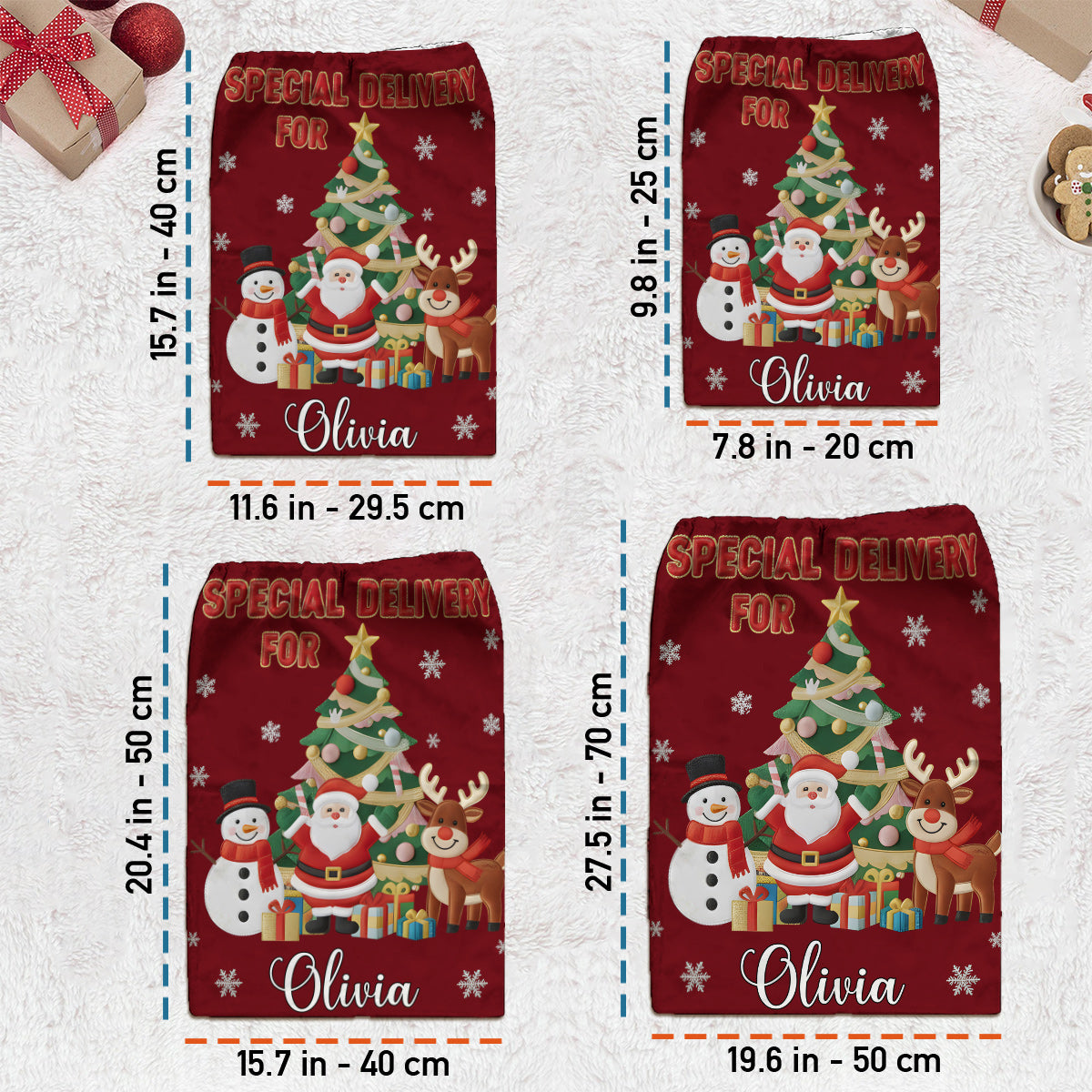 Weihnachtssack mit Speziallieferung – Personalisierter Familien-Tragebeutel mit Kordelzug