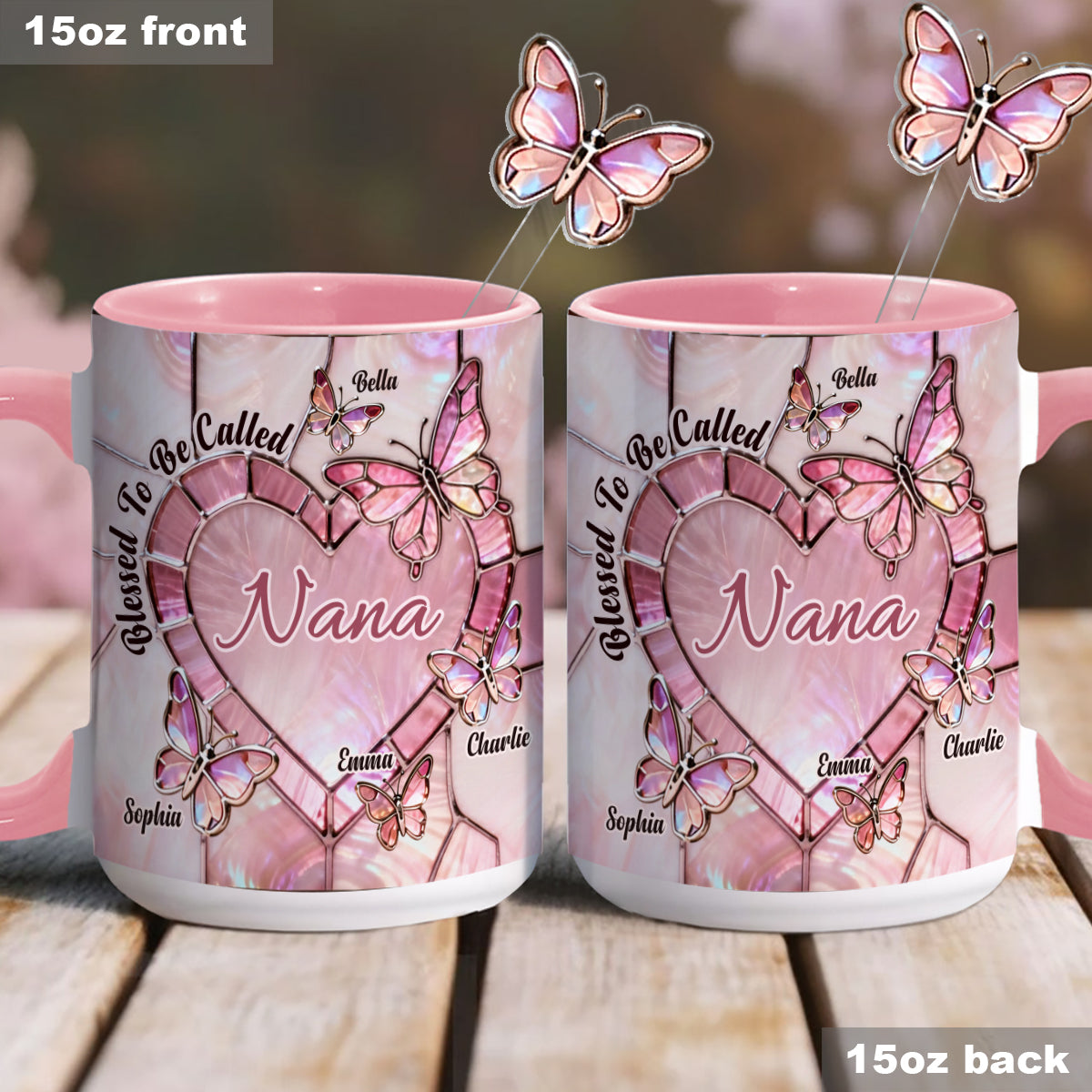 Blessed To Be Called Nana Mama Gigi Grandma - Personalized Grandma Set Accent Mug with Acrylic Stirrers