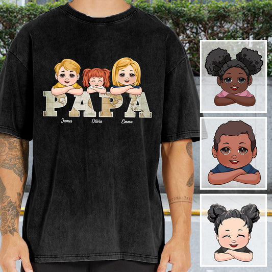 Vintage Map Papa Title - Personalized Father Wash T-shirt