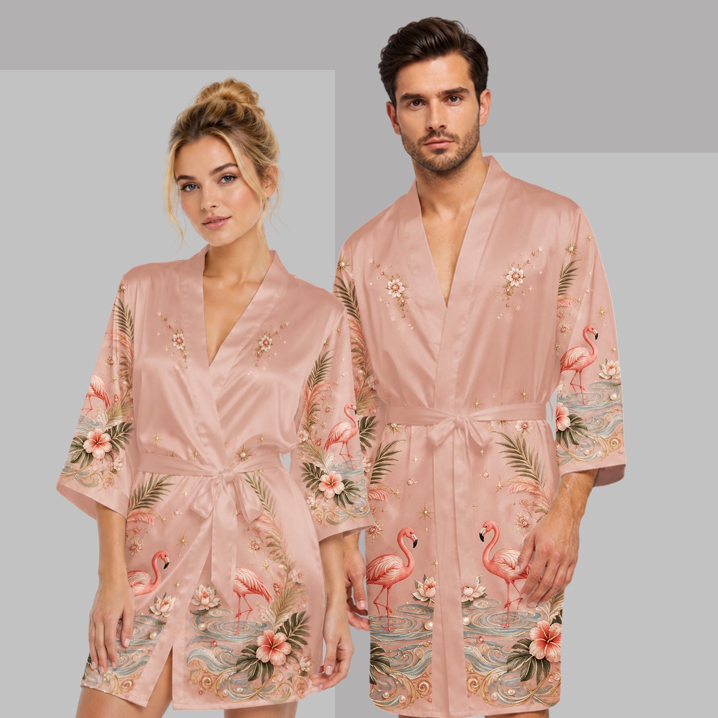 Stand Tall, Stay Fabulous - Personalized Flamingo Satin Robe