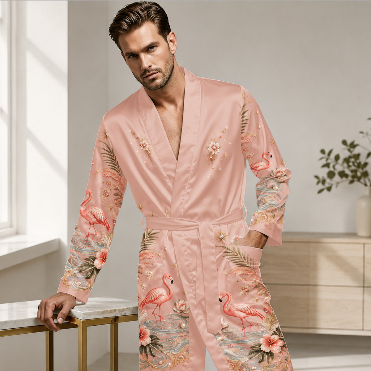 Stand Tall, Stay Fabulous - Personalized Flamingo Satin Robe