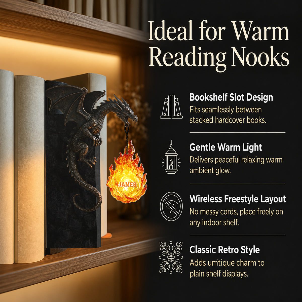 Geschenk für Drachenliebhaber - Personalisierte Drachen Bücherregal Lampe