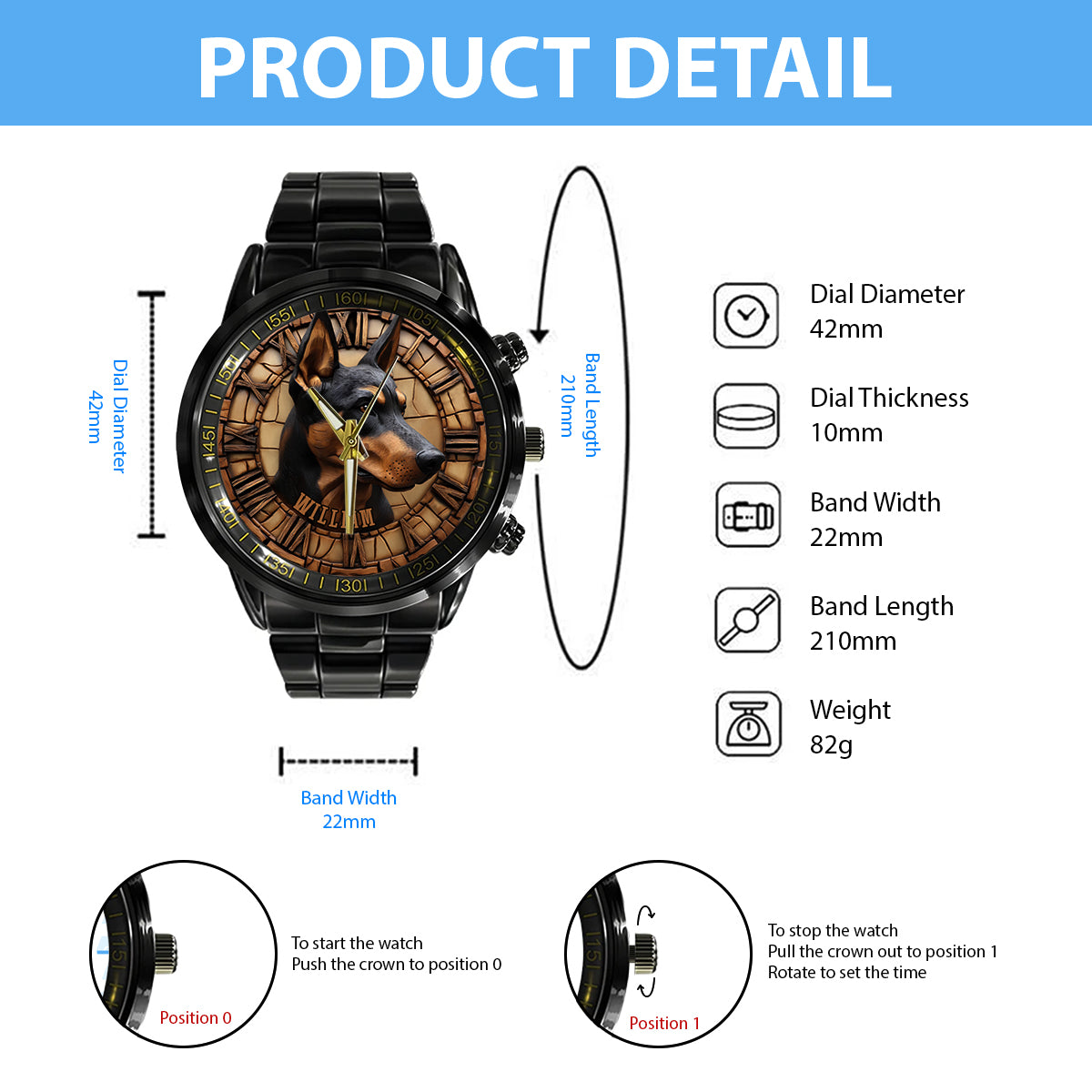 Brave Doberman Pinscher - Personalized Dog Hand Watch