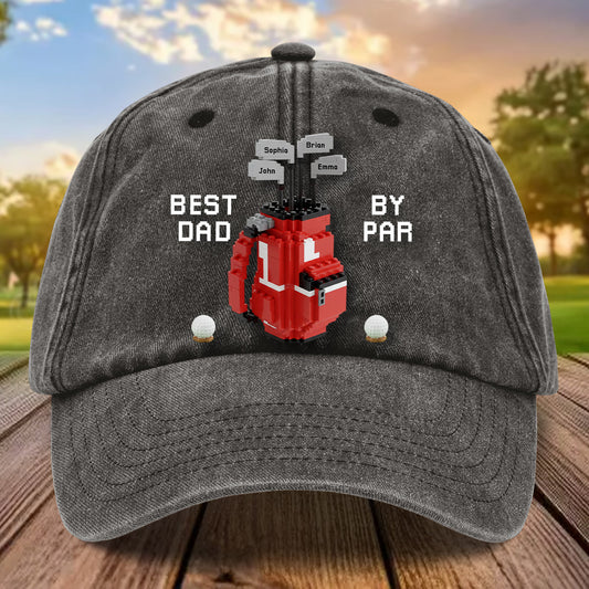 Best Dad By Par - Personalisierte Golf-Jeanskappe aus gewaschenem Denim