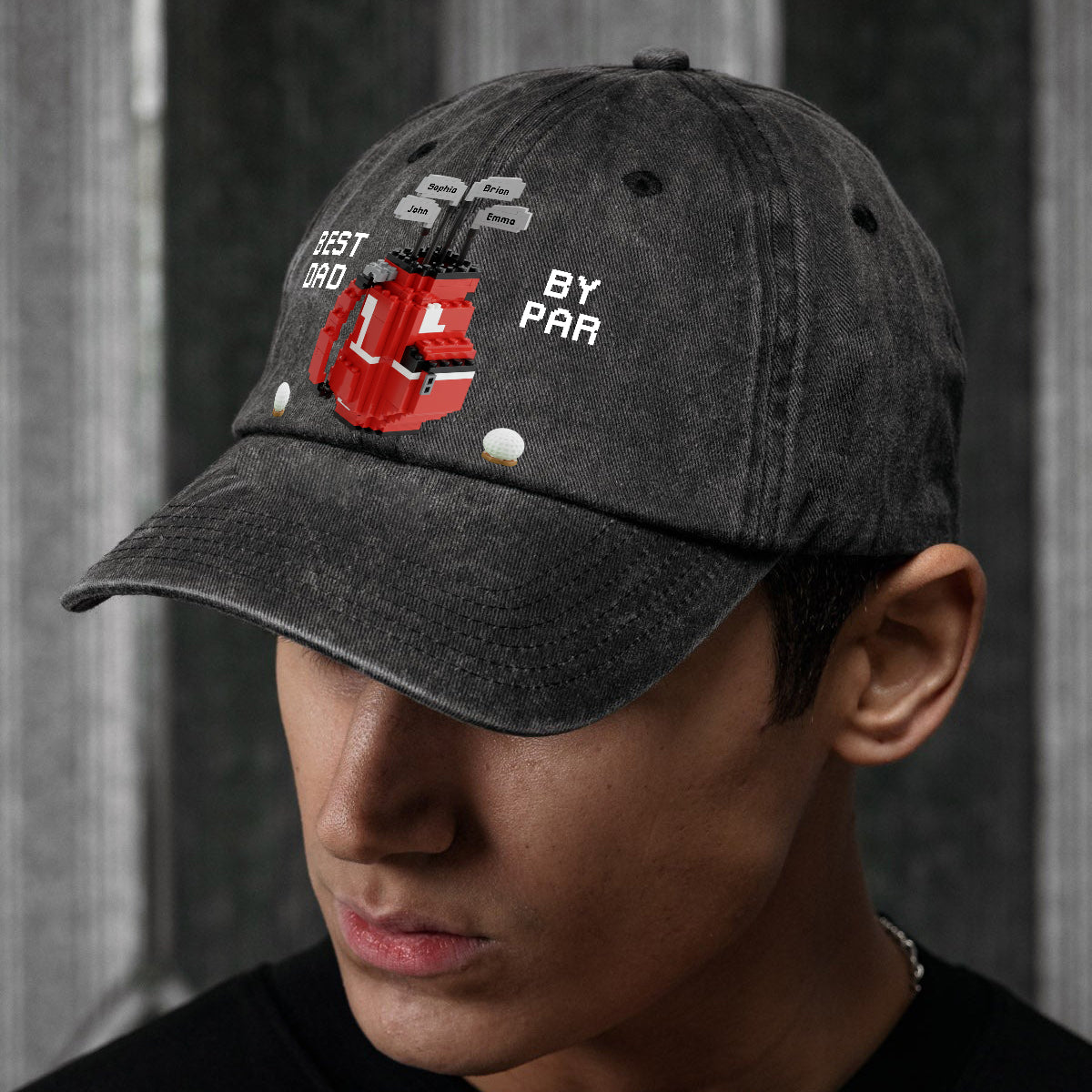 Best Dad By Par - Personalisierte Golf-Jeanskappe aus gewaschenem Denim
