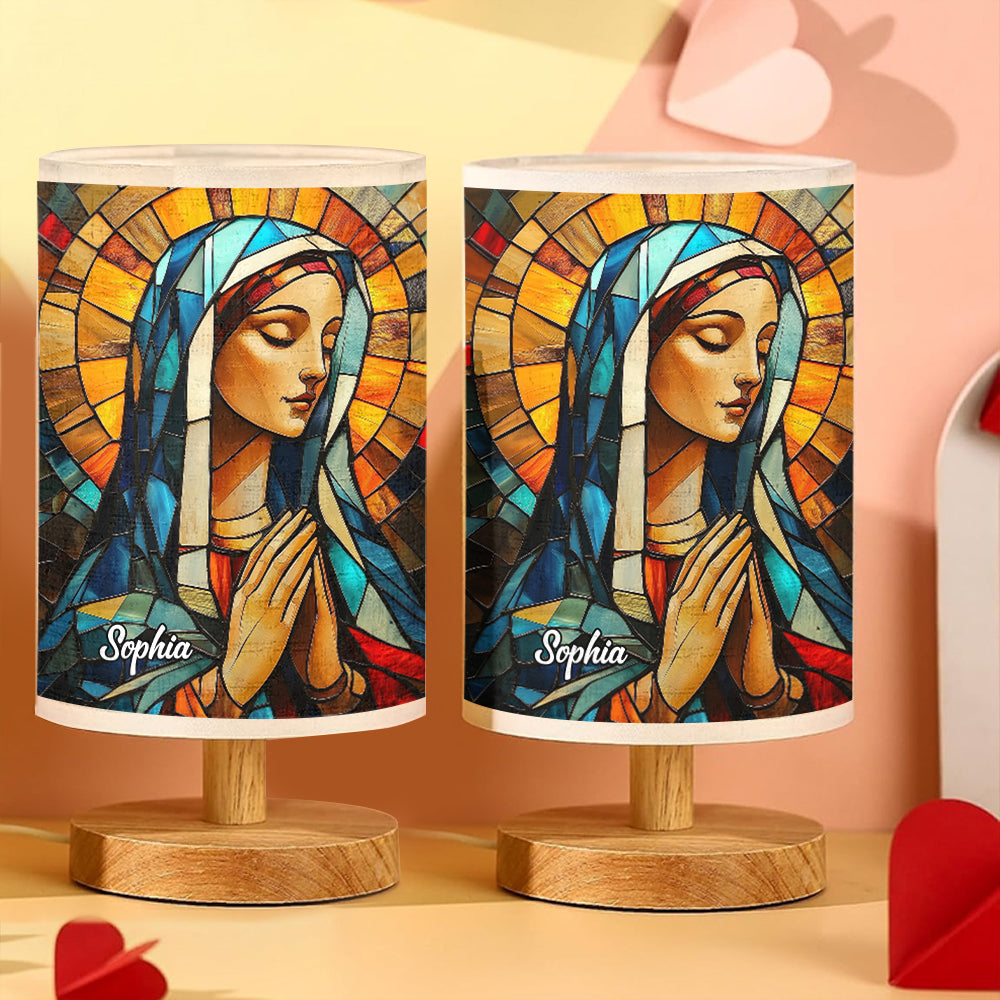 Mother Maria - Personalized Christian Table Lamp with Wood Base