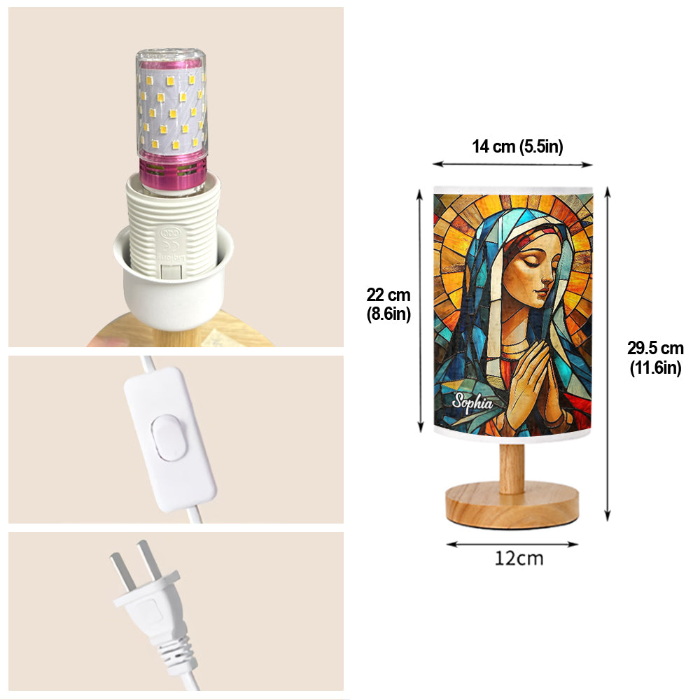 Mother Maria - Personalized Christian Table Lamp with Wood Base