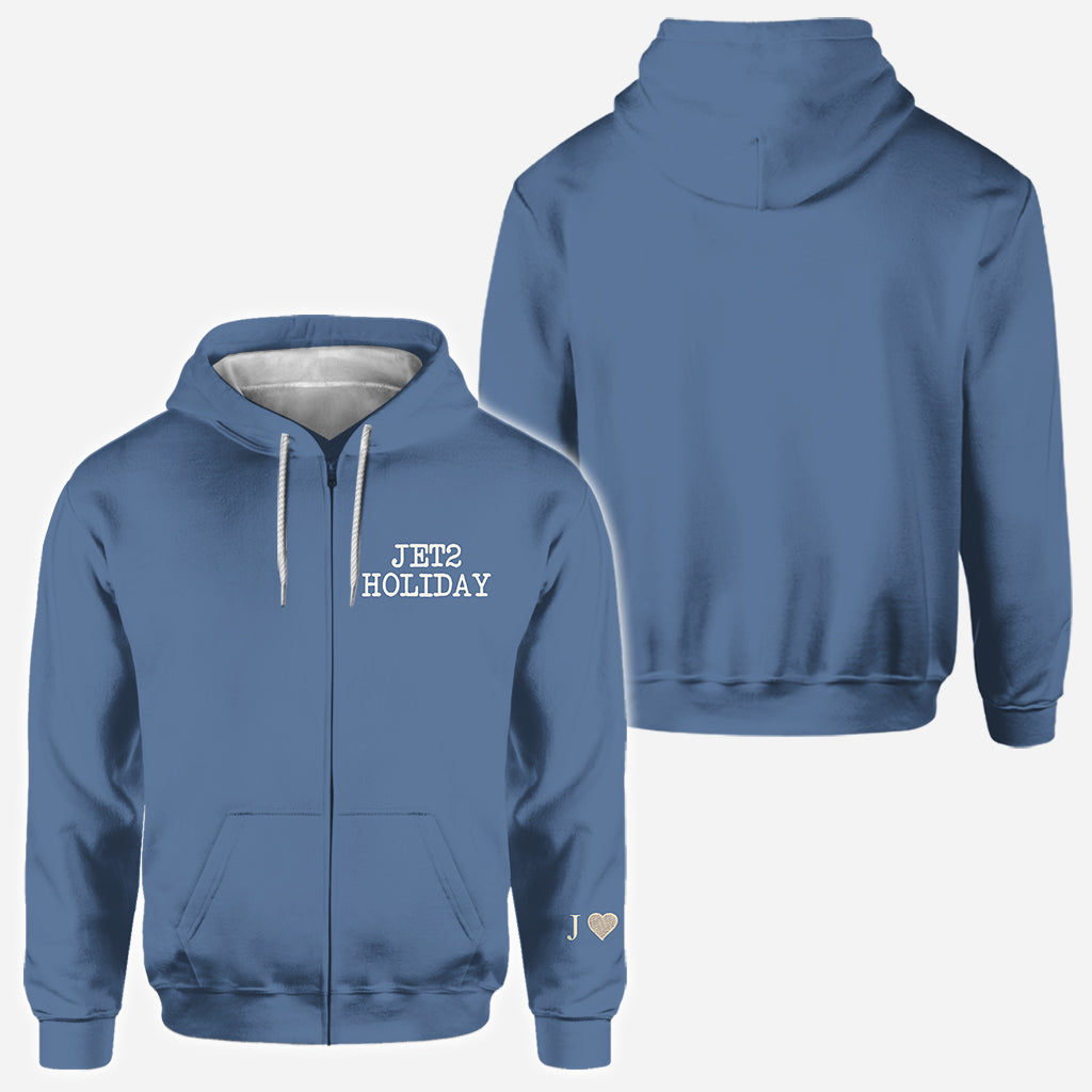 Meine Freundin schlägt mich. Nichts geht über einen Jet2-Urlaub – personalisiertes Pärchen-Shirt mit Allover-Print