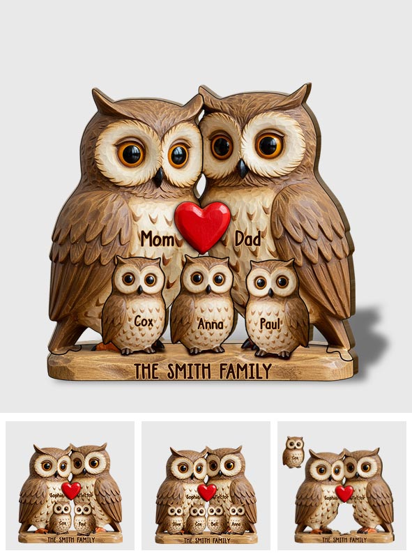 Owl Family - Personalized Family Shaped Wooden Puzzle