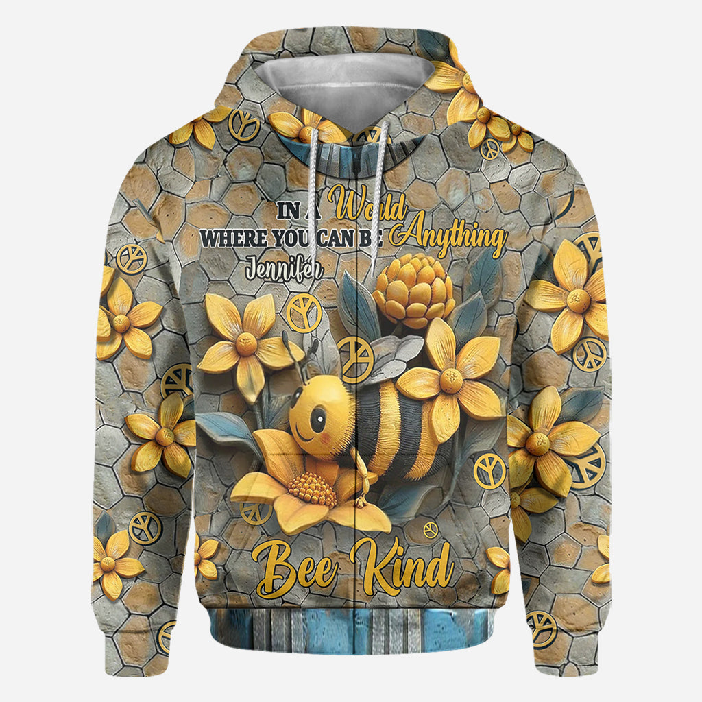 In A World Where You Can Be Anything Bee Kind - Personalized Hippie All Over Shirt