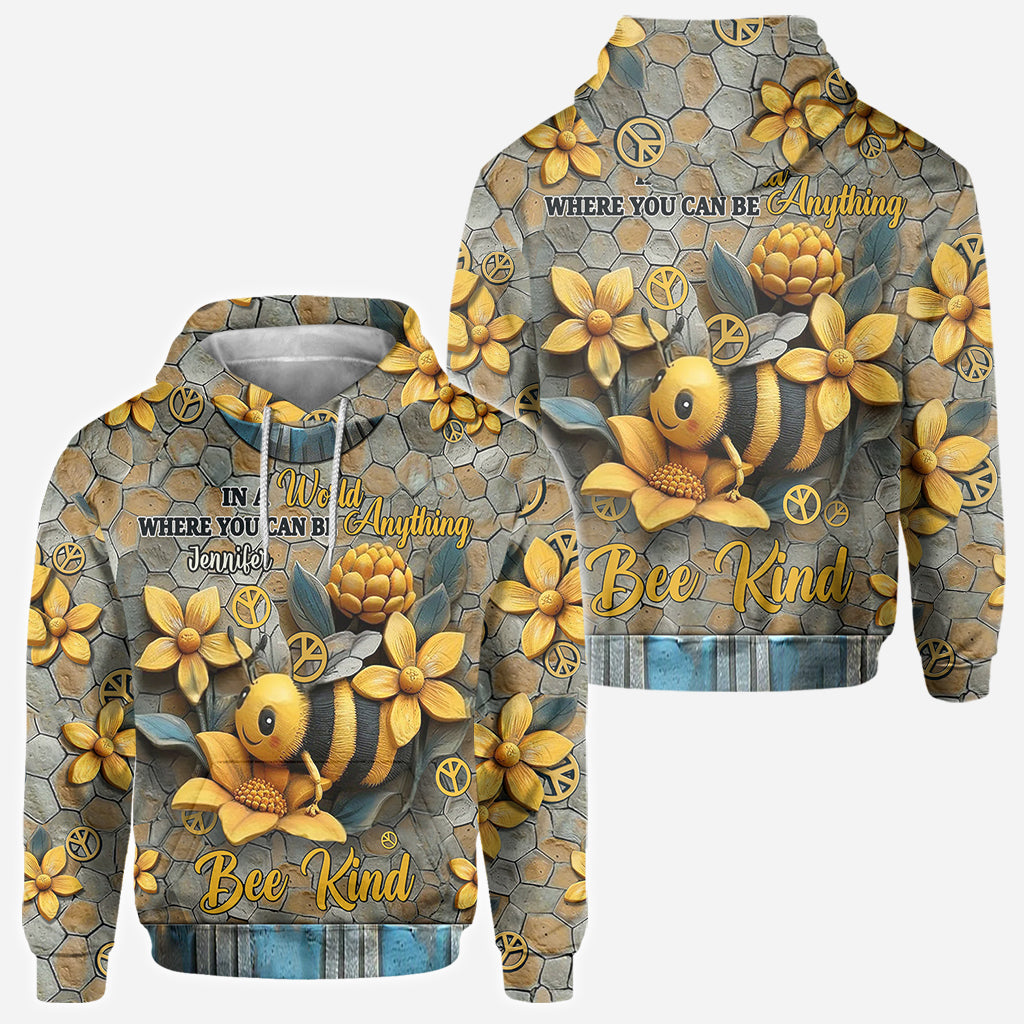 In A World Where You Can Be Anything Bee Kind - Personalized Hippie All Over Shirt