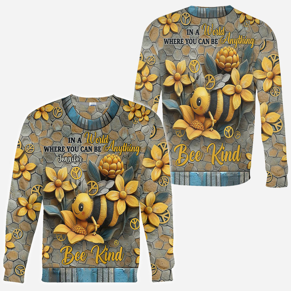In A World Where You Can Be Anything Bee Kind - Personalized Hippie All Over Shirt