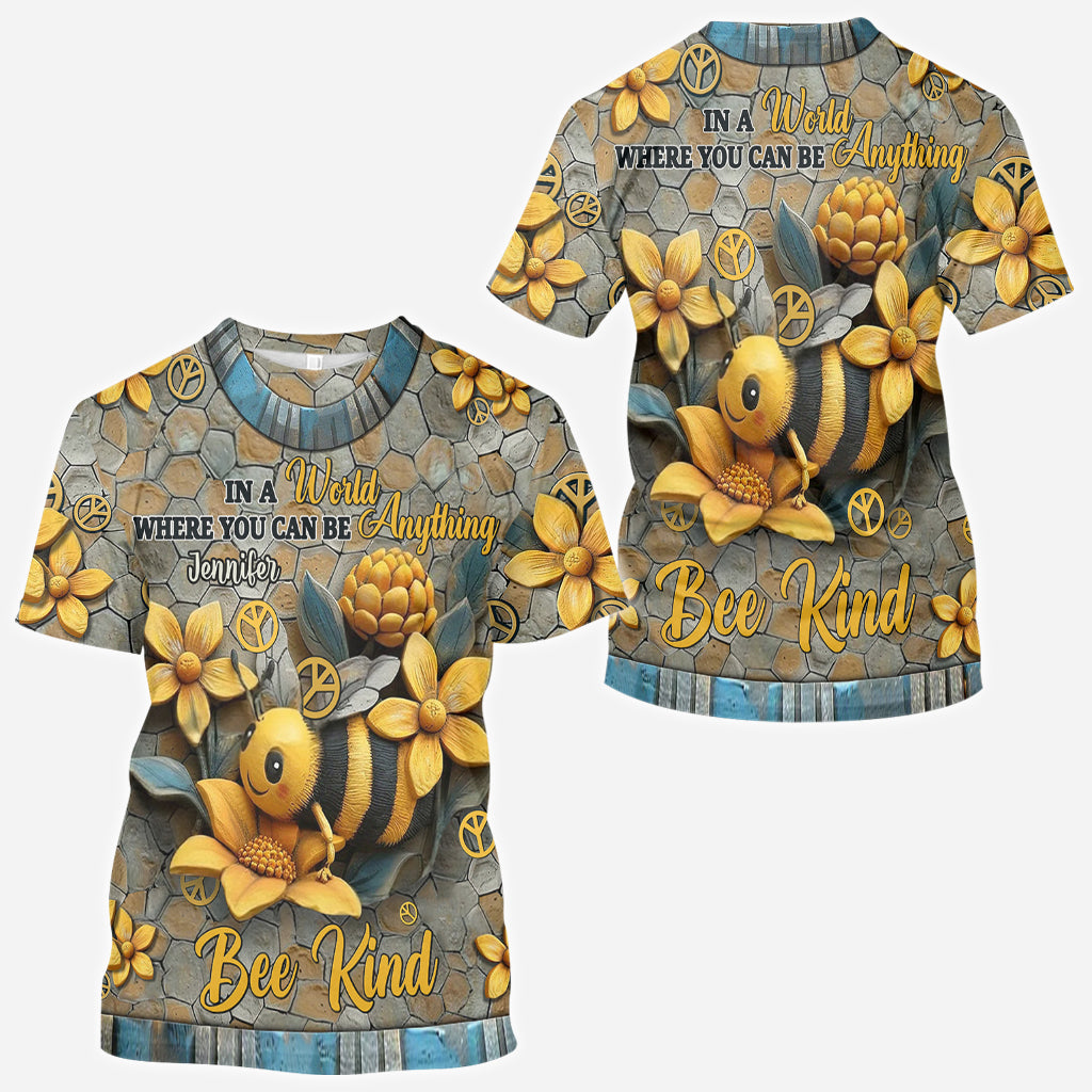 In A World Where You Can Be Anything Bee Kind - Personalized Hippie All Over Shirt