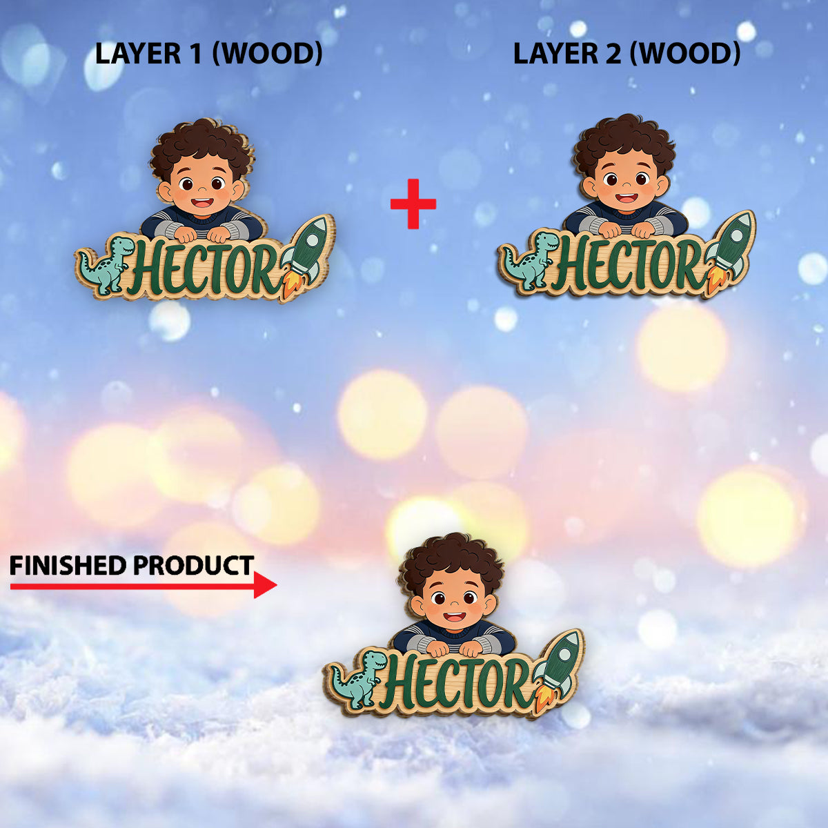 Individuelles Foto - Personalisierte Kinder 2-lagige Holztafel / Holzplakette