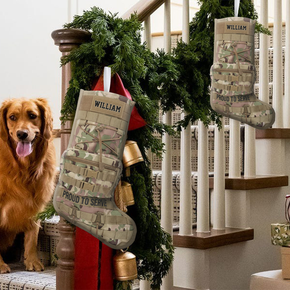 Proud To Serve - Personalized Veteran Shaped Christmas Stocking