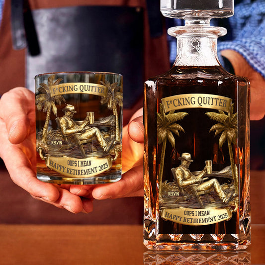 Wertschätzungsgeschenk zum Ruhestand für Kollegen, Arbeitsfreunde und Mitarbeiter – personalisiertes Whisky-Dekanter-Set für Ruheständler