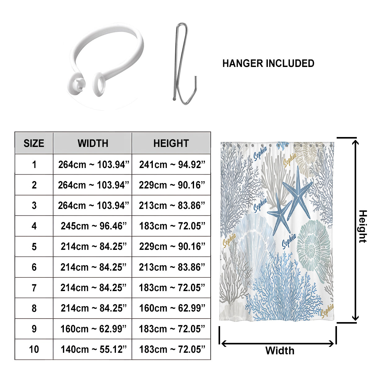 Korallen, Muscheln, Seesterne – Personalisierter Verdunkelungsvorhang/Gardinen-Set für Meeresliebhaber