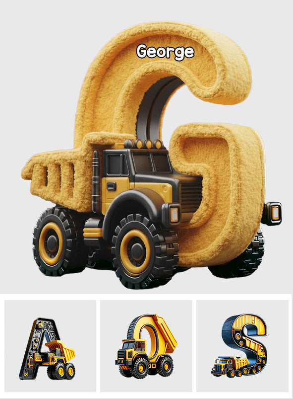 Cool Construction – Personalisiertes Kissen in Kinderform aus Kunstfell