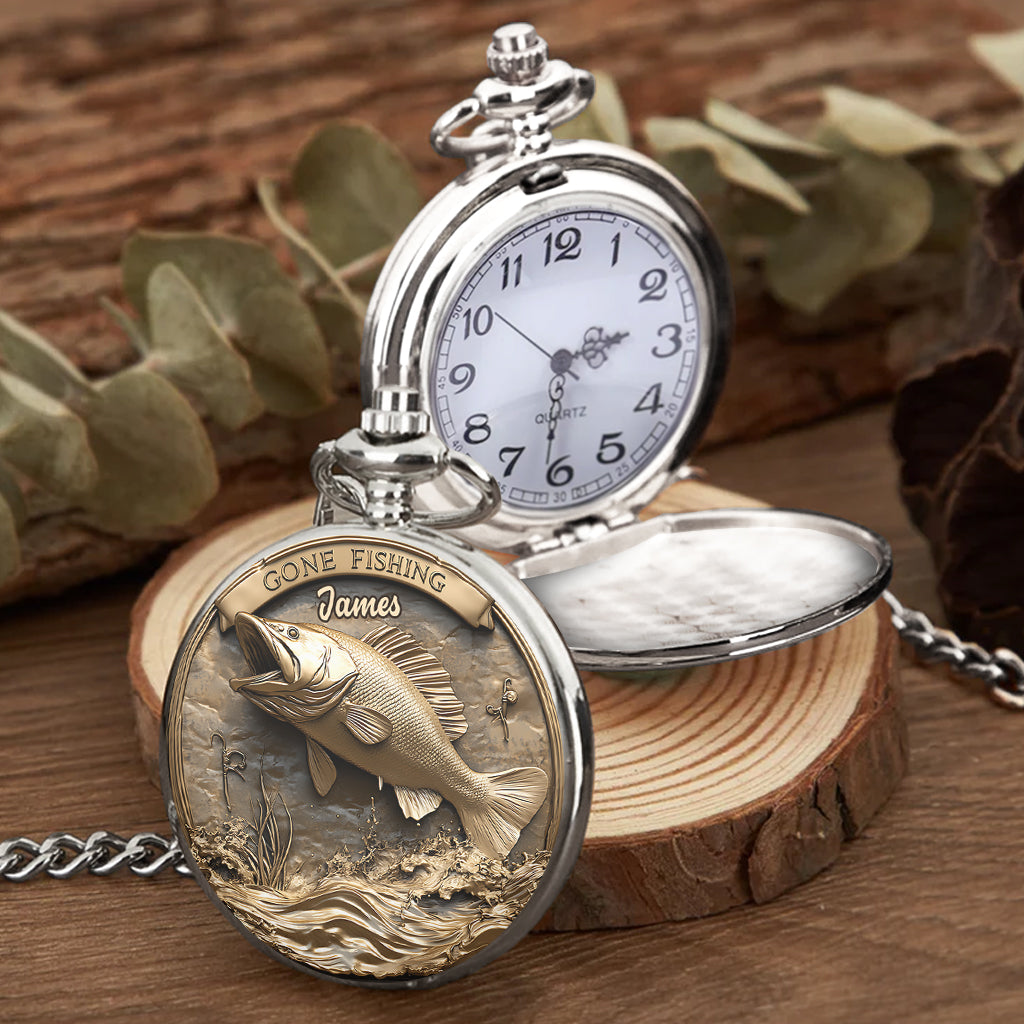 Angeln gegangen – Personalisierte Angler-Taschenuhr