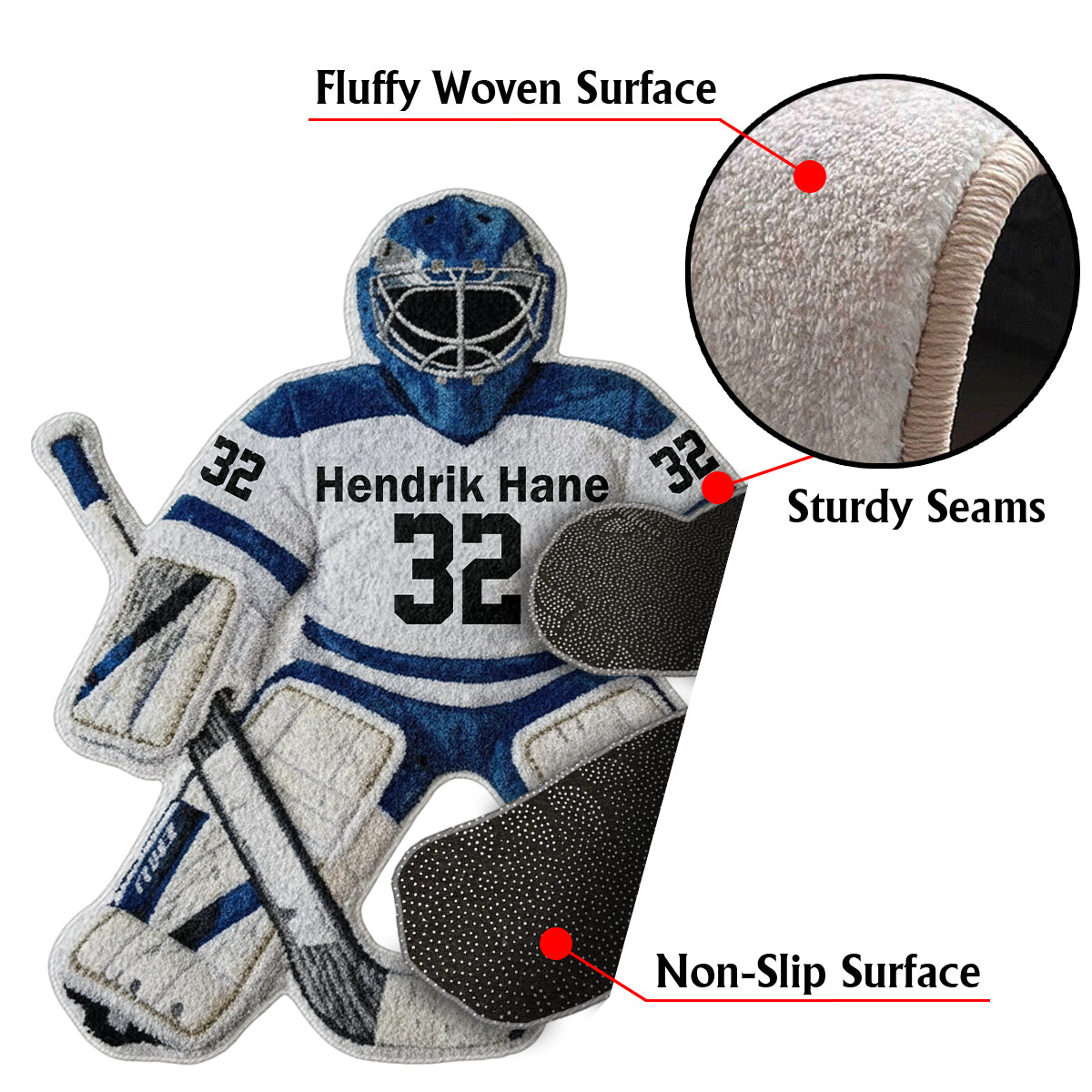 Liebe zum Hockey – Personalisierter, rutschfester, getufteter Hockey-Teppich
